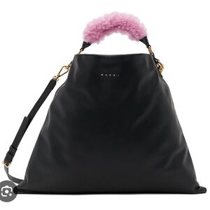 MARNI Black medium Venice tote with pink shearling handle